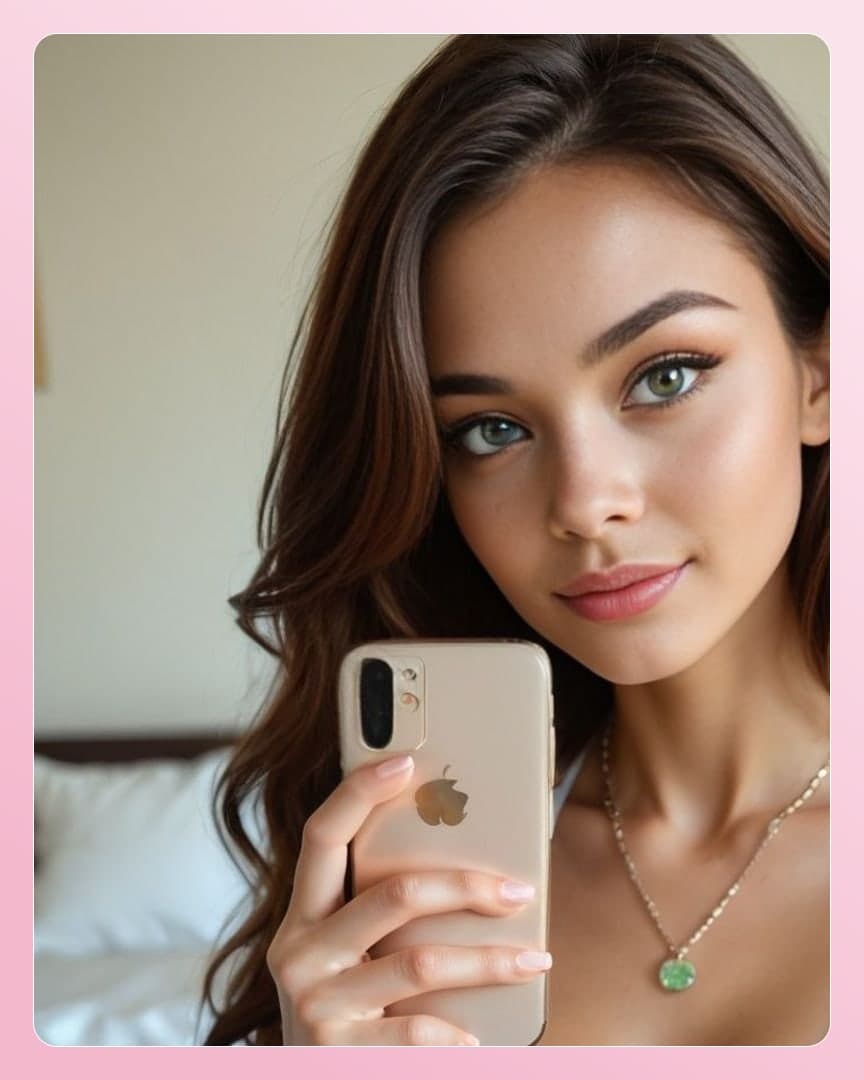 Bare shoulders bedroom selfie