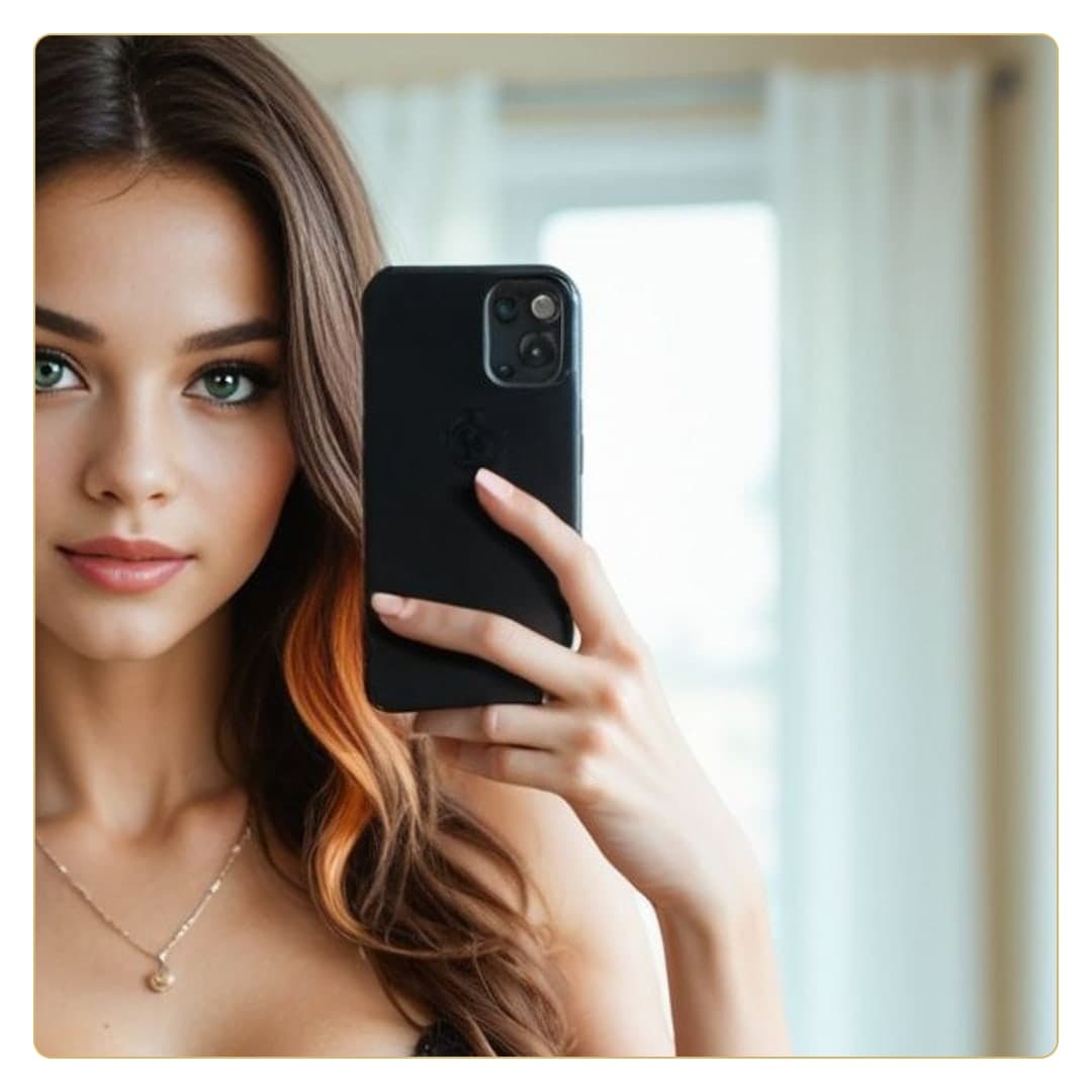 Young athletic brunette selfie close-up