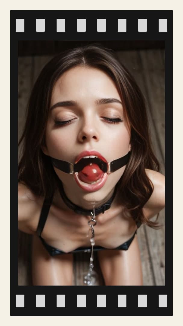 POV ball gag drool close-up