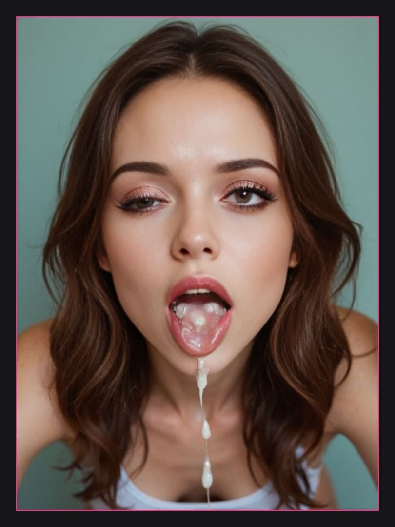 Brunette tongue out with cum