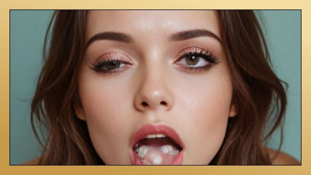 Cum on tongue close-up selfie