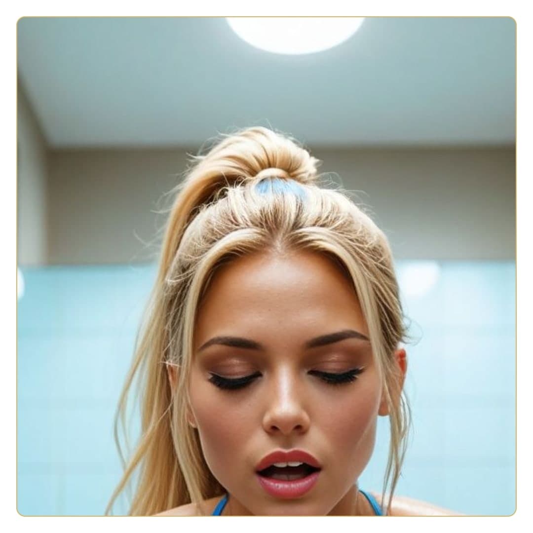 Blue bikini close-up by tiles