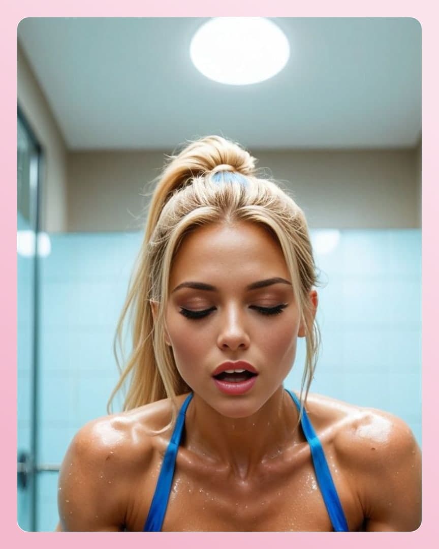 Blonde cleavage in wet halter