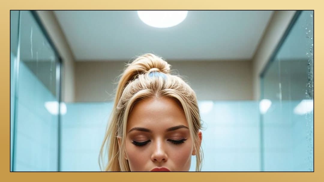 Topless blonde shower POV close-up