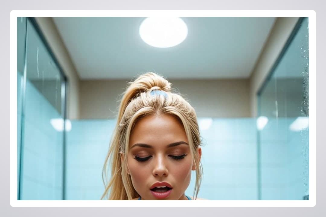 Blonde athletic body in shower