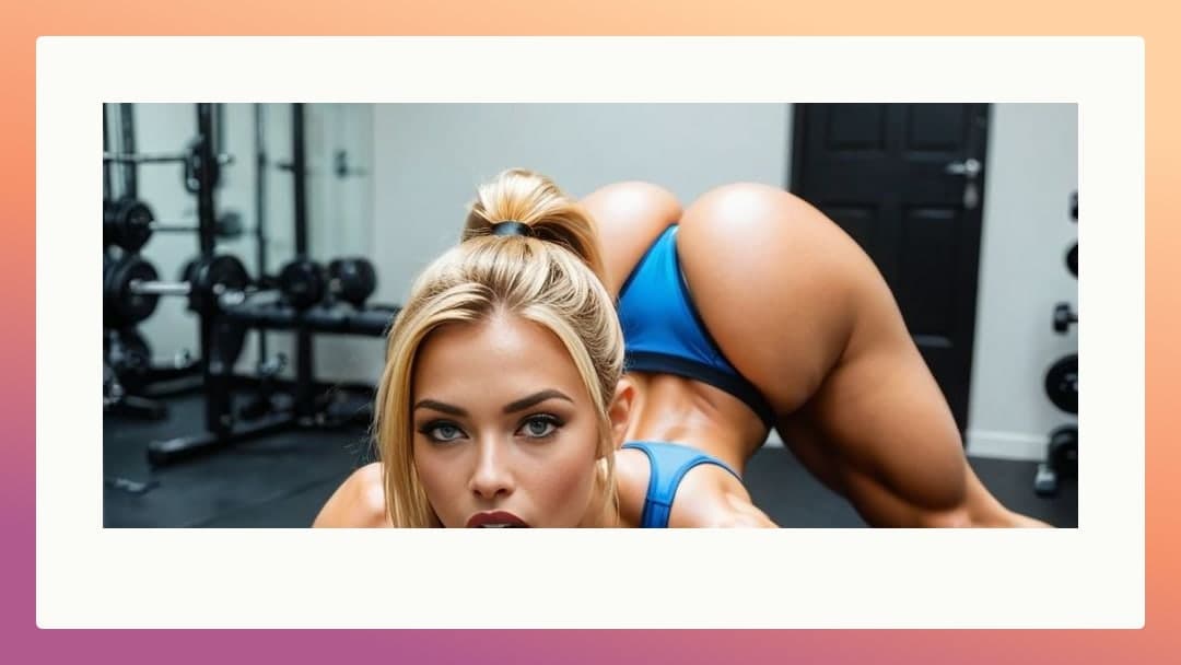 Gym floor sports bra thong pose