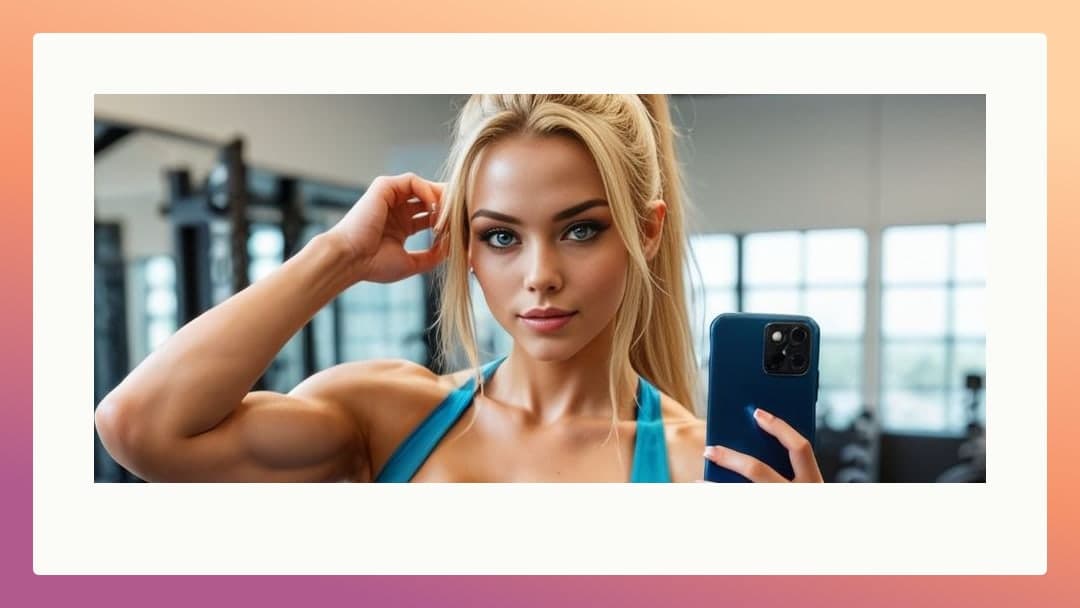 Athletic blonde gym selfie
