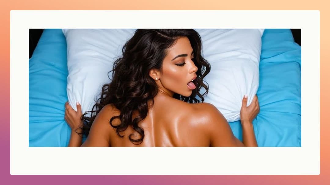 High angle topless on blue sheets
