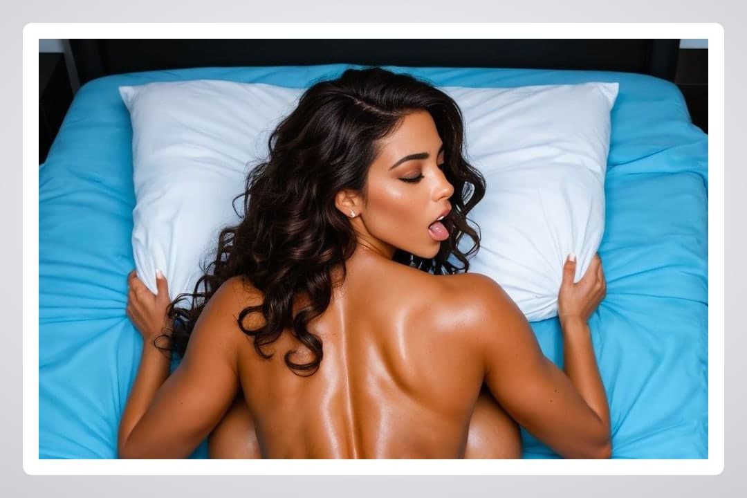Top down nude back view on blue sheets