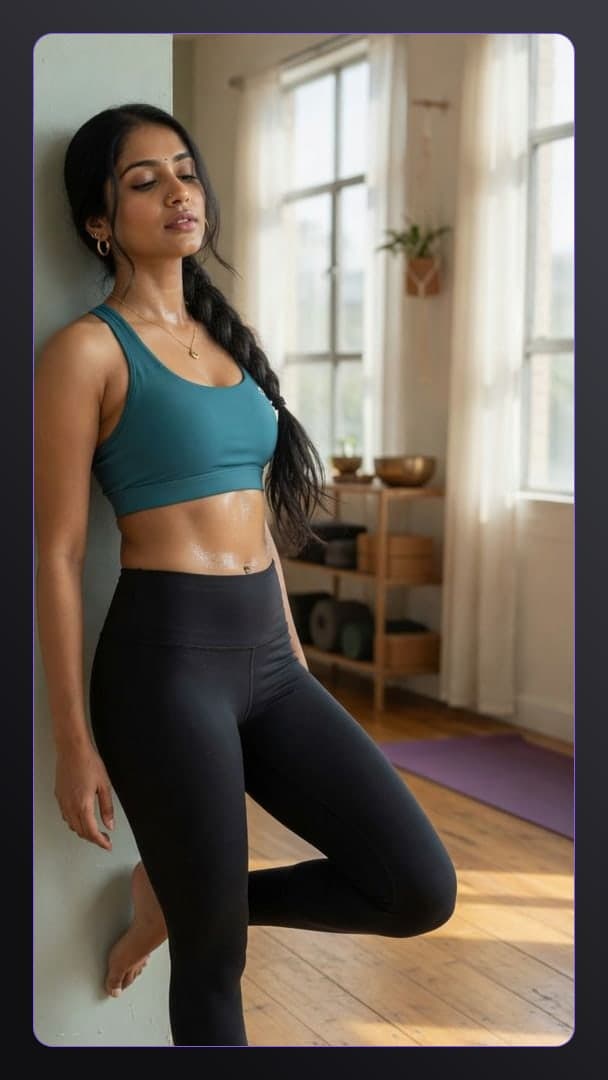 Braid yoga pose against wall