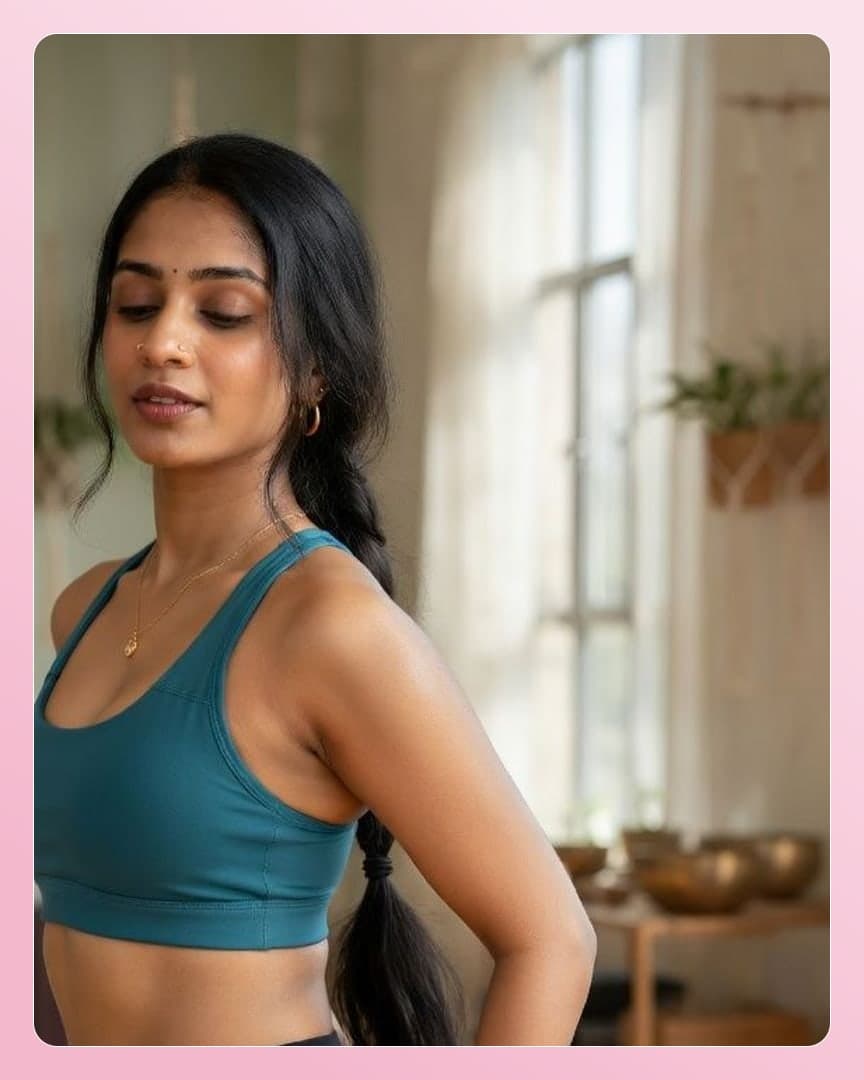 Athletic Indian cleavage in teal sports bra