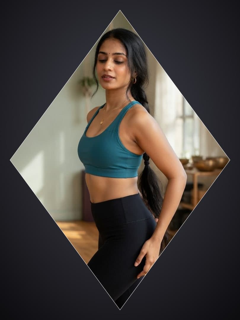 Raven ponytail studio fitness pose