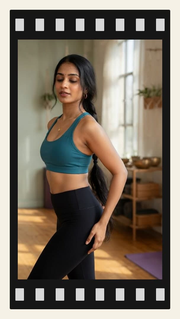 Athletic Indian in teal sports bra