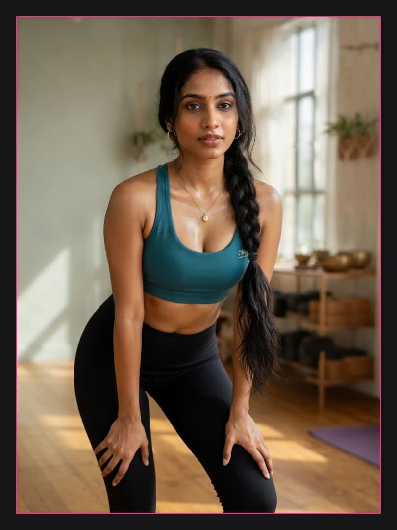 Teal sports bra yoga studio full body