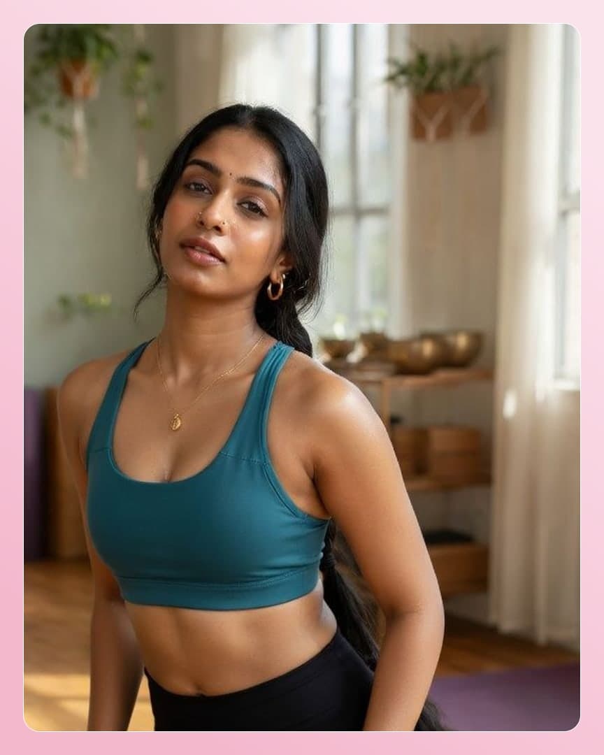 Young Indian model in yoga studio