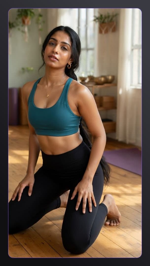 Athletic Indian curves in teal sports bra