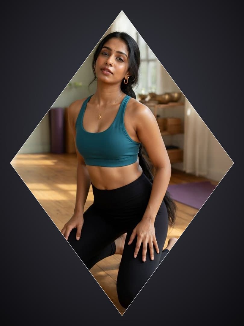 Athletic Indian yoga pose in studio