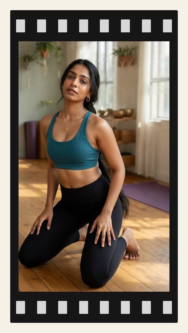 Toned athletic midriff in teal bra