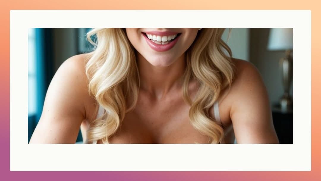 College blonde cleavage smile close up