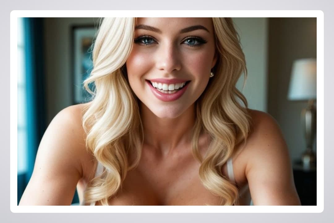 Blonde bedroom close-up smile