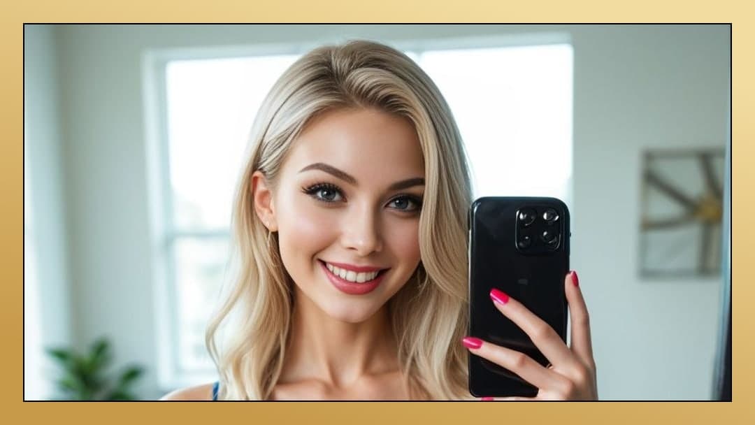 Bright room blue top selfie