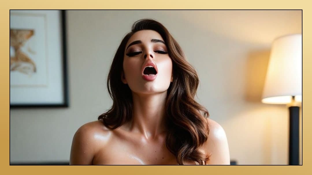 Oiled moan topless in bedroom