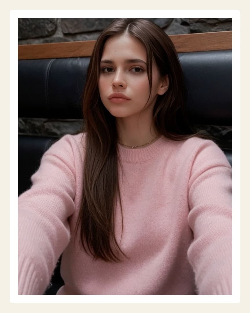 Curvy brunette in pink sweater