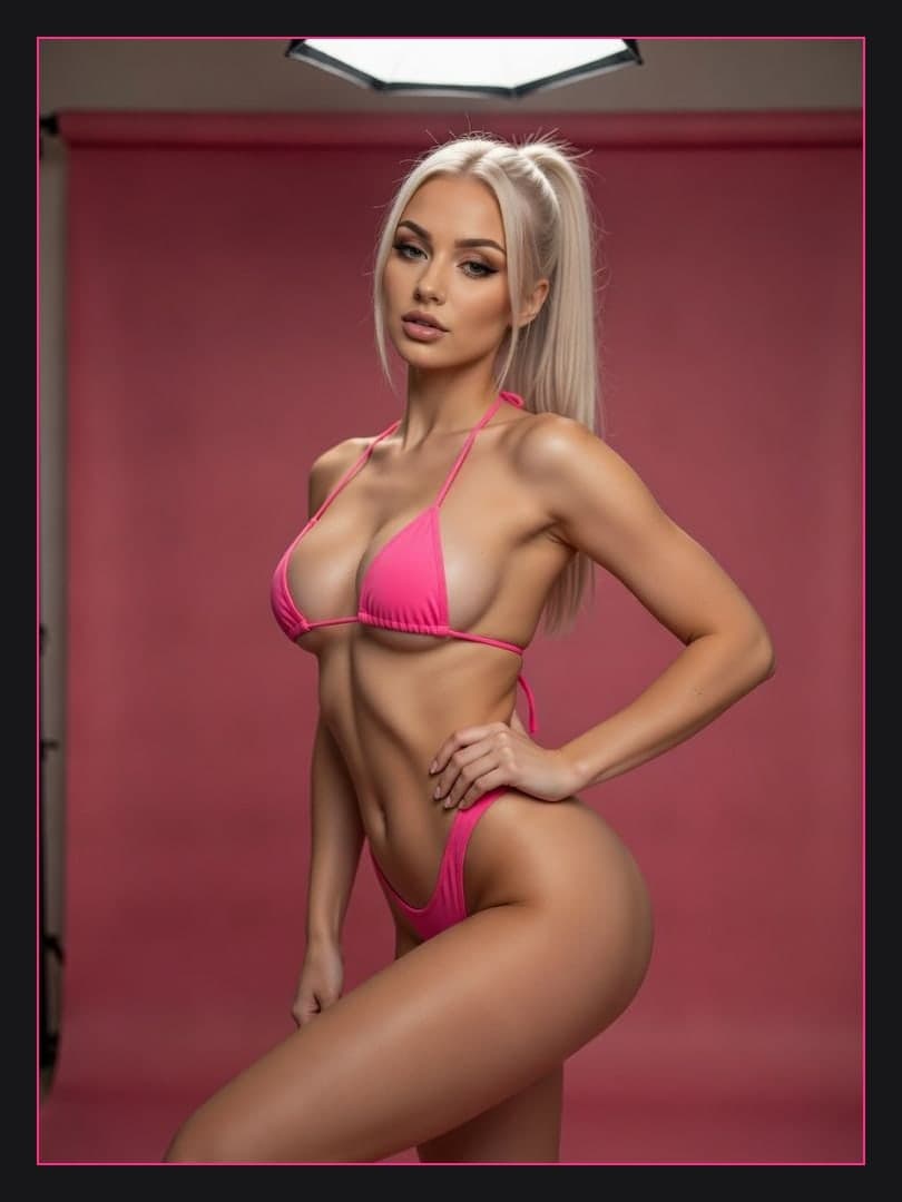 Young adult in micro bikini studio