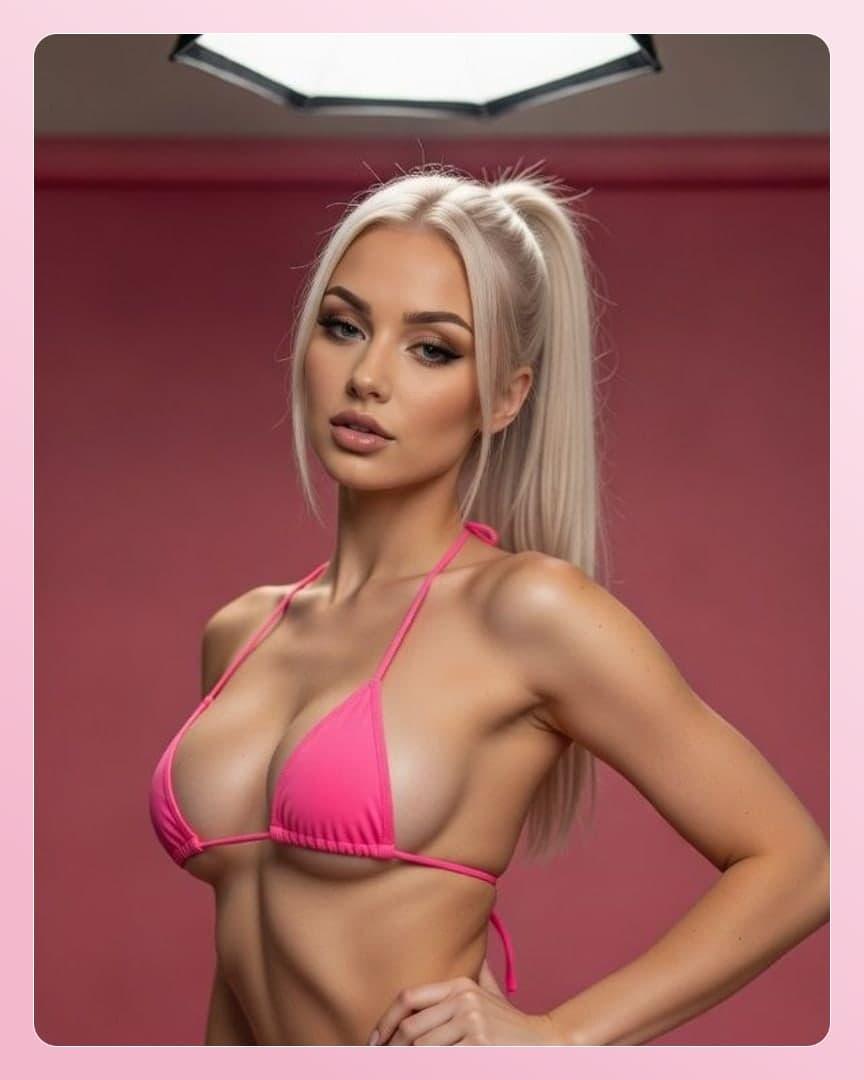 Pink string bikini studio shot