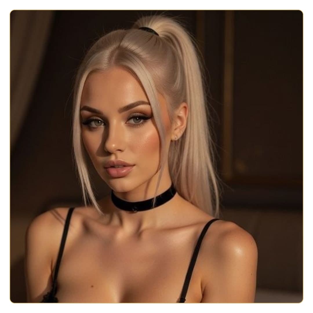 Platinum blonde close-up cleavage portrait
