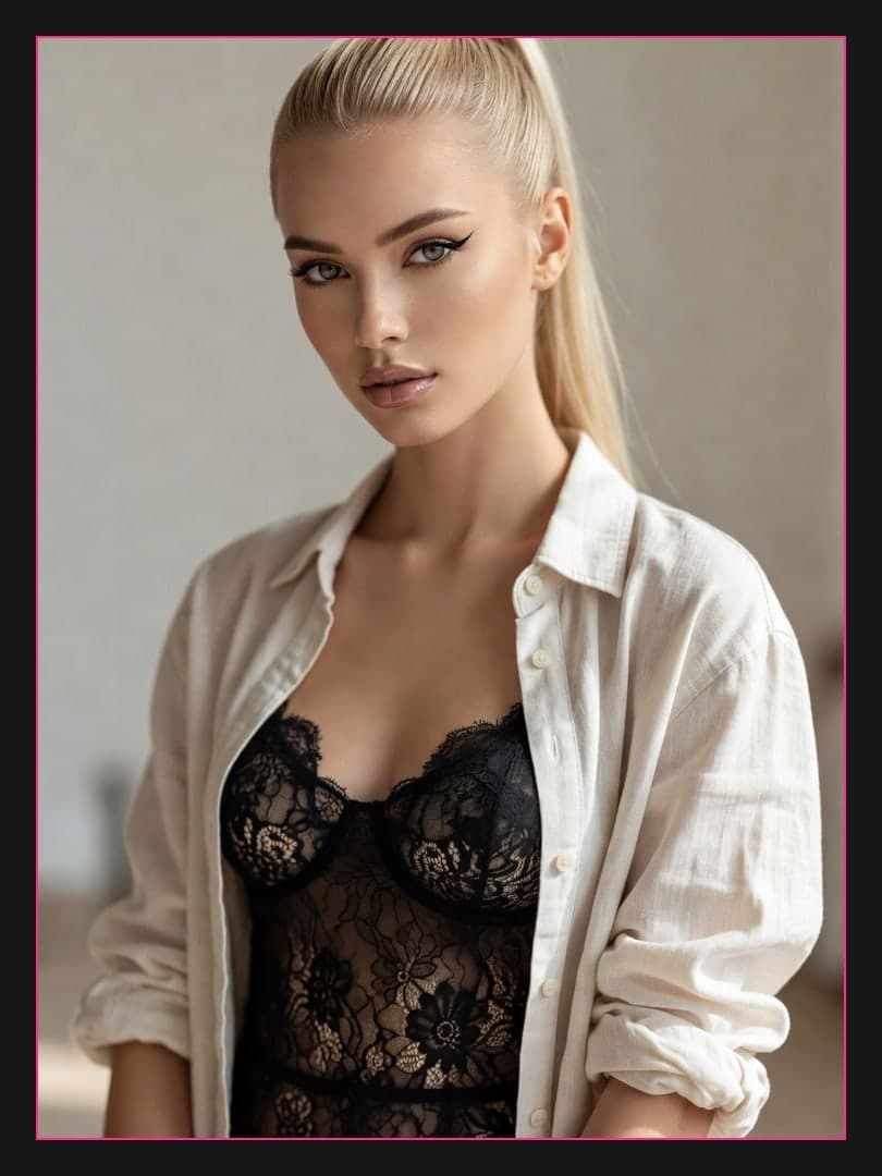 Sheer lace under open shirt