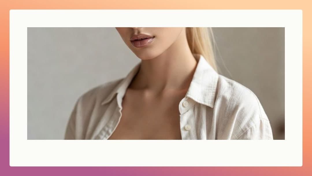 Busty blonde deep cleavage linen shirt