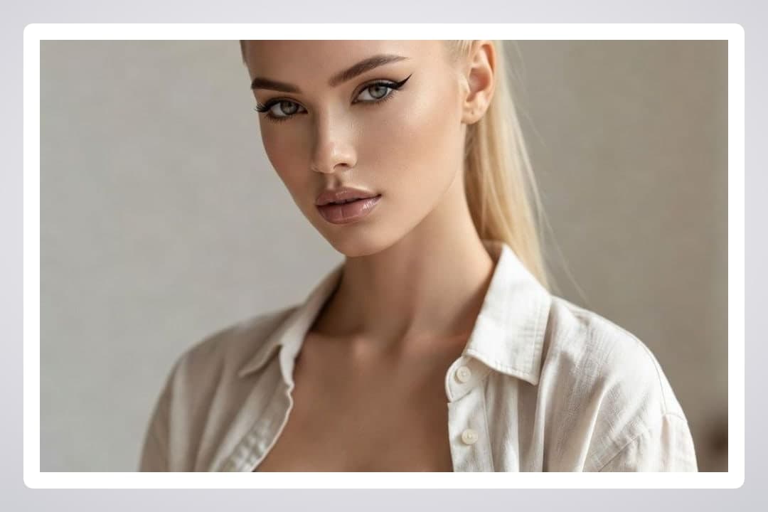 Unbuttoned linen shirt cleavage shot