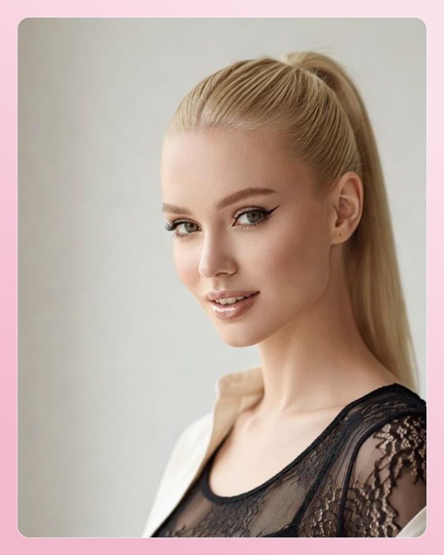 Blonde ponytail over-shoulder gaze