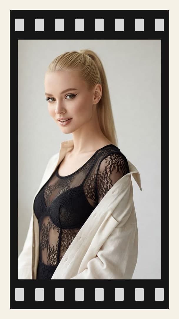 Athletic blonde curves in sheer lace