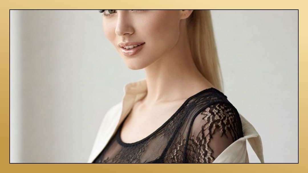 Sheer lace cleavage close-up portrait