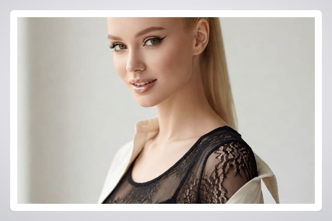 Platinum blonde cleavage in lace