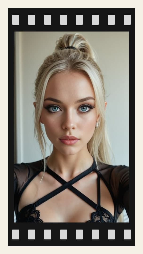Close-up cleavage selfie in sheer lace