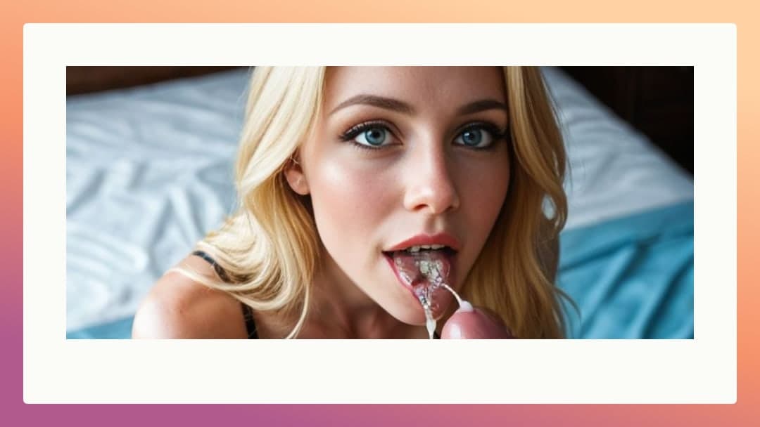 Blonde tongue out with cum