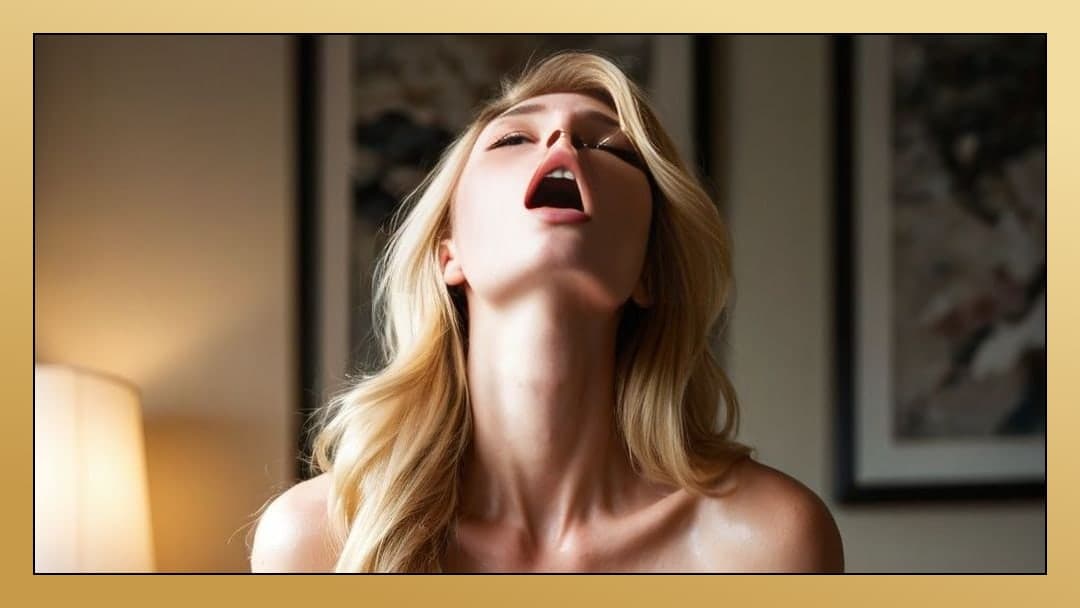 Topless blonde moaning in bedroom