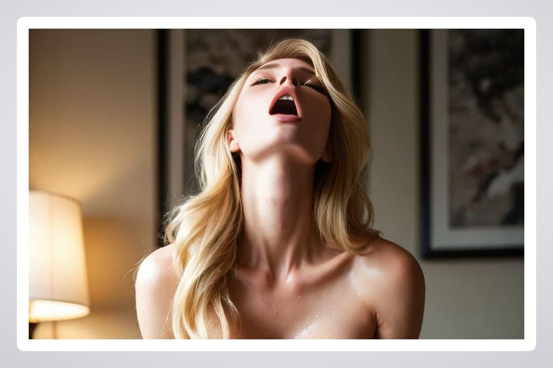 Topless blonde head tilted back