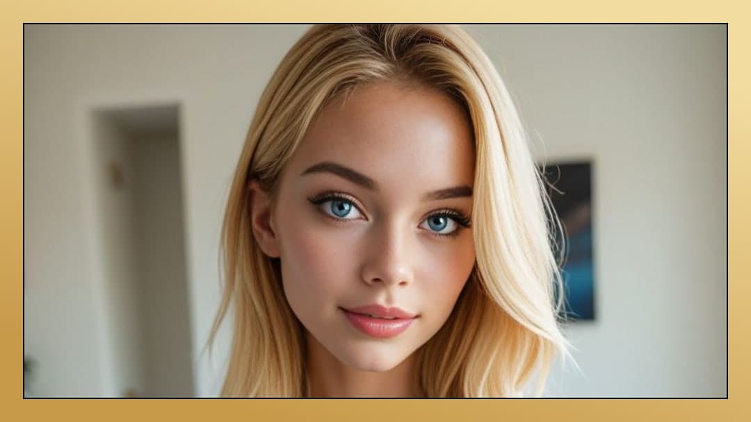 Close-up blonde portrait indoors