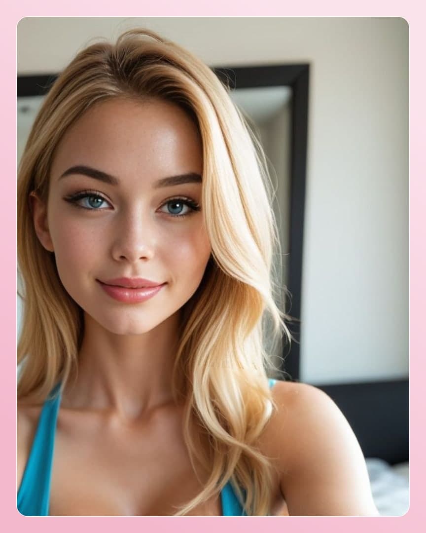 Young adult blonde bedroom portrait