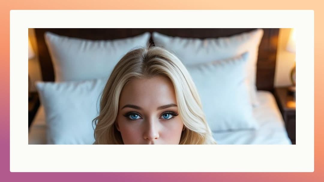 Blue eyed blonde bedroom close-up