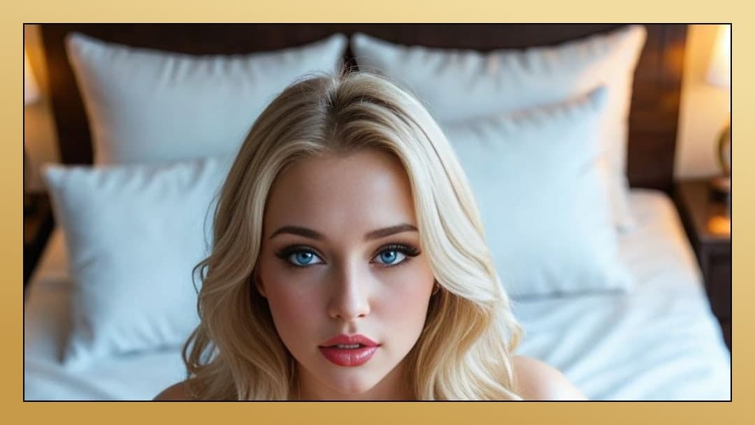 Blonde topless POV close-up in bed