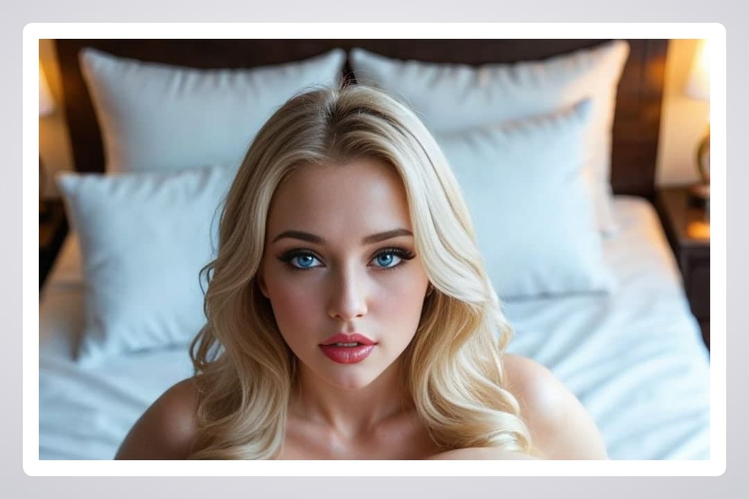 Blue eyed blonde in bed