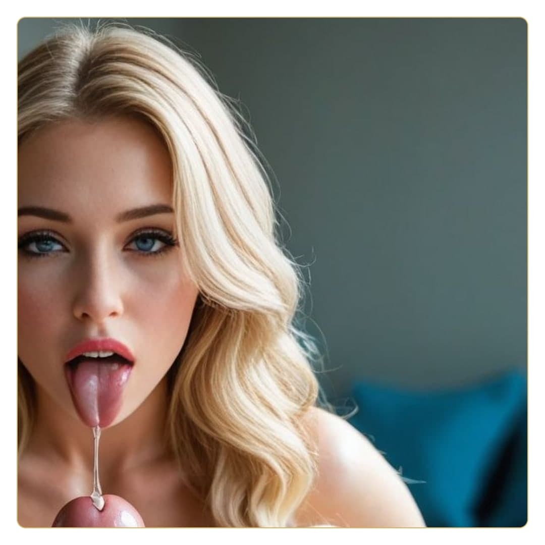Blonde blue eyes cum on tongue