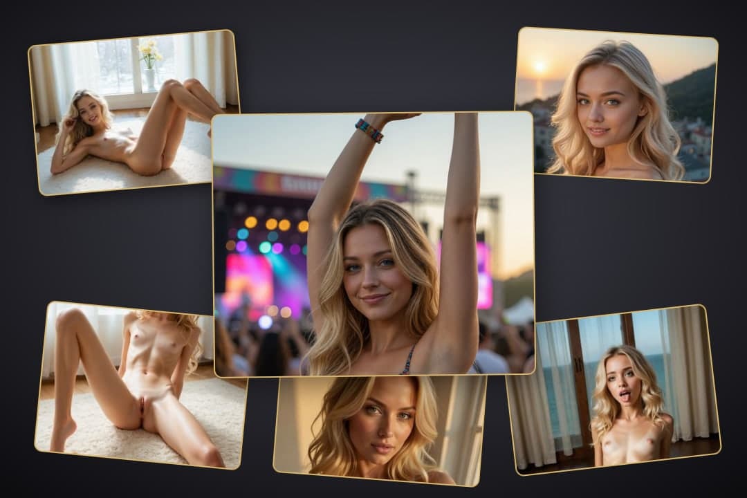 Blonde wavy hair festival sunset smile