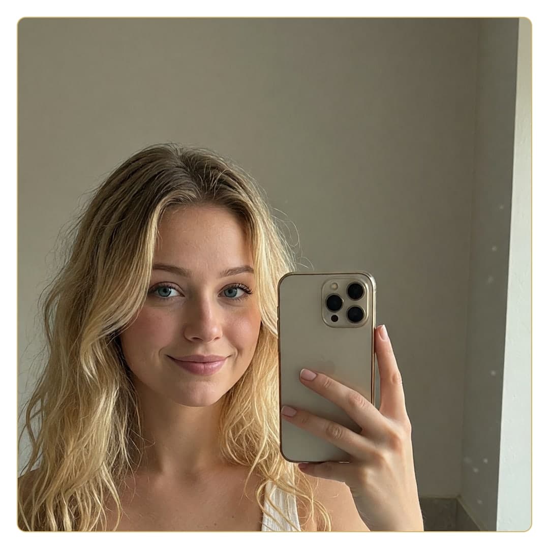 Blonde close-up topless selfie