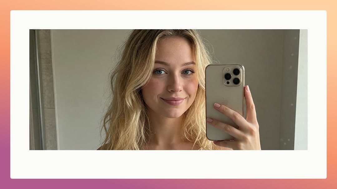 Blonde wavy hair bathroom mirror selfie